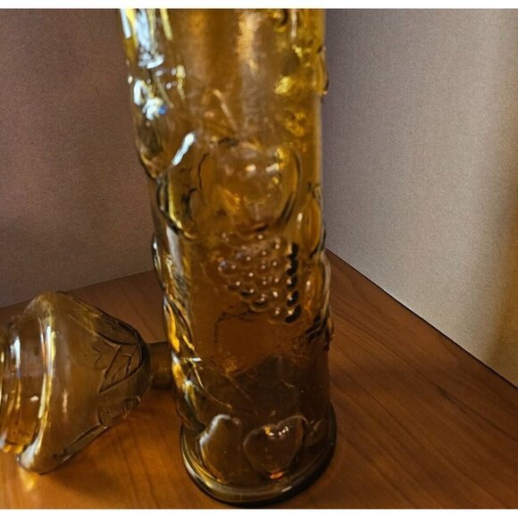 Vintage Empoli Dark Amber Glass Vase or Container with Topper, Fruit Motif - Picture 3 of 8